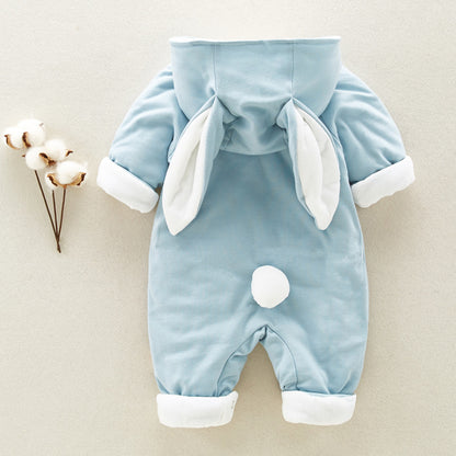 Cozy Cotton Padded Baby Romper with Chinchilla Hood