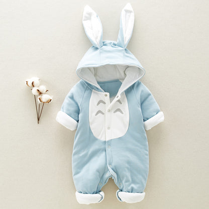 Cozy Cotton Padded Baby Romper with Chinchilla Hood