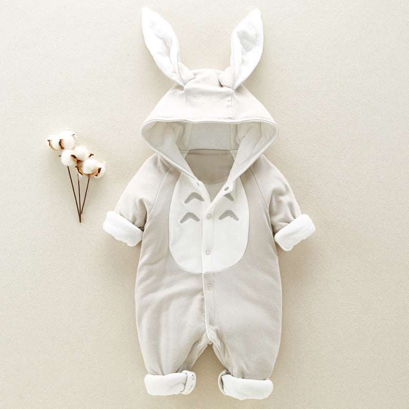 Cozy Cotton Padded Baby Romper with Chinchilla Hood