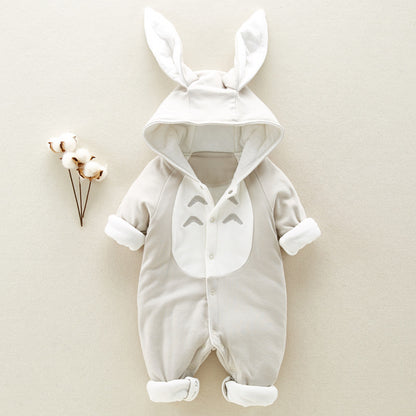 Cozy Cotton Padded Baby Romper with Chinchilla Hood