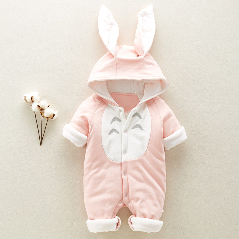 Cozy Cotton Padded Baby Romper with Chinchilla Hood