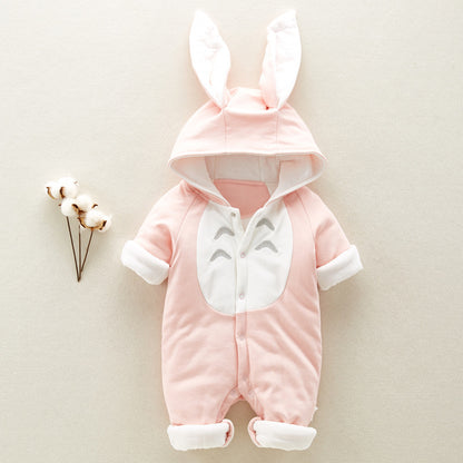 Cozy Cotton Padded Baby Romper with Chinchilla Hood