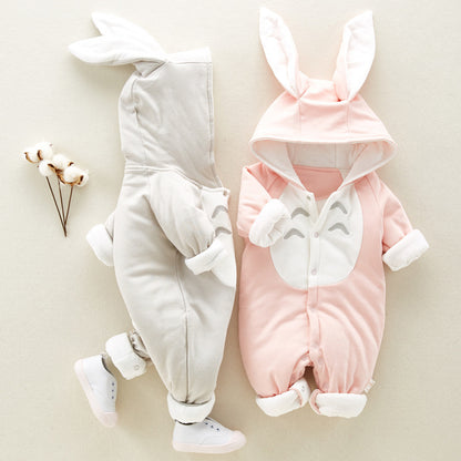Cozy Cotton Padded Baby Romper with Chinchilla Hood