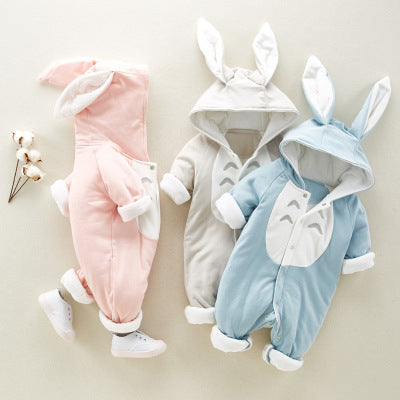 Cozy Cotton Padded Baby Romper with Chinchilla Hood