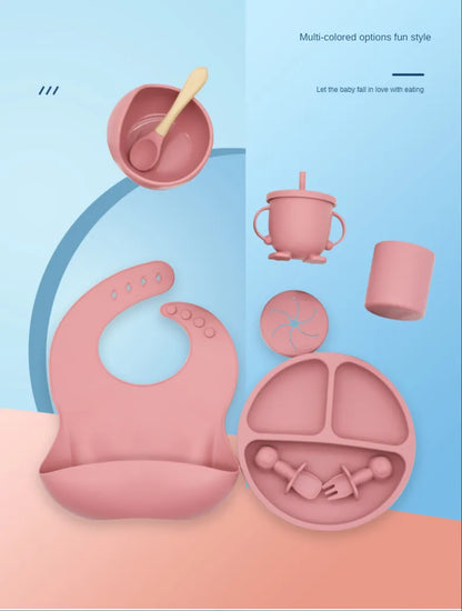 Silicone Baby Feeding 8piece Set With Suction Cup